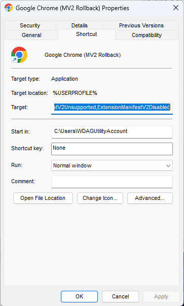 My Google Chrome shortcut