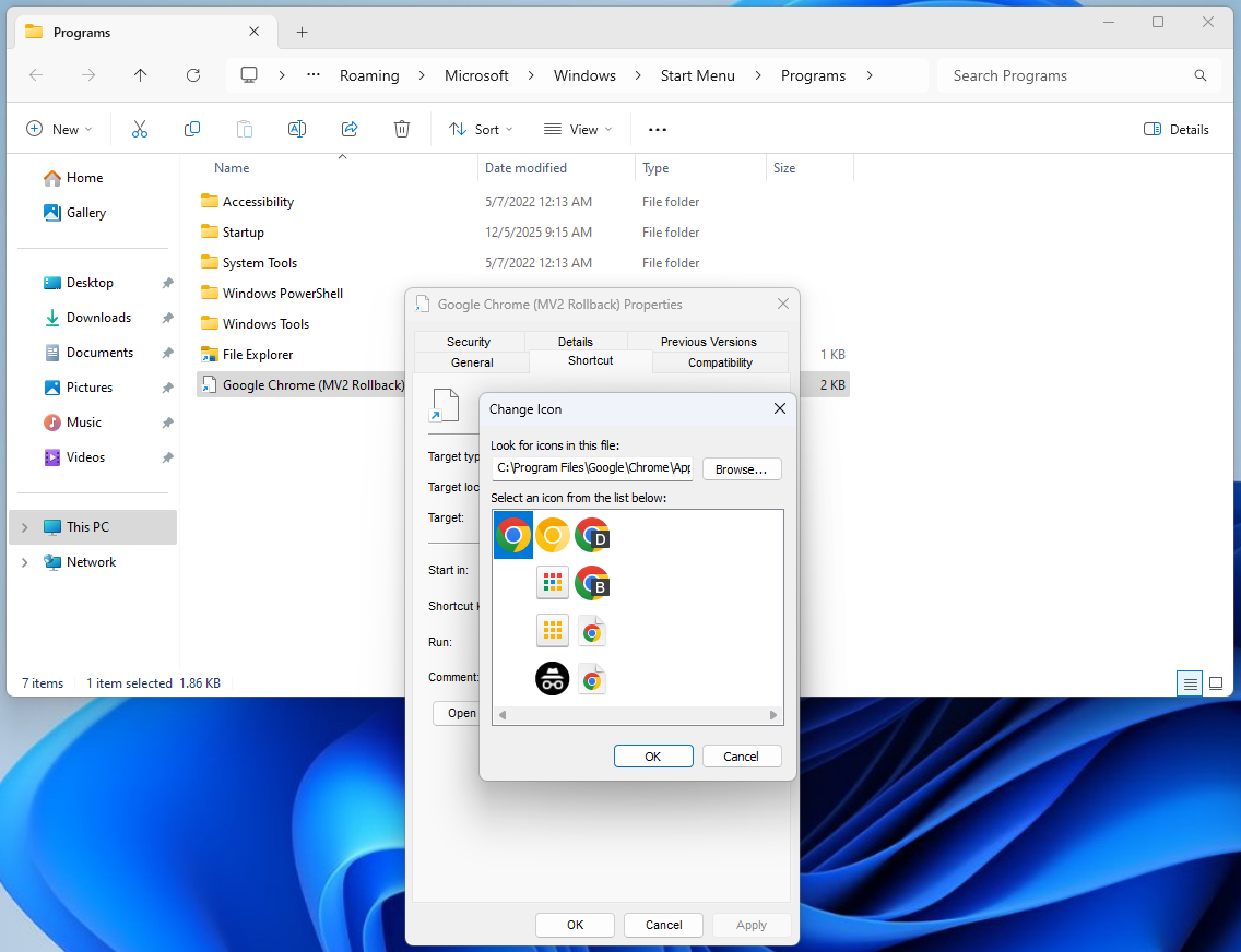 Choosing an icon for my Google Chrome shortcut