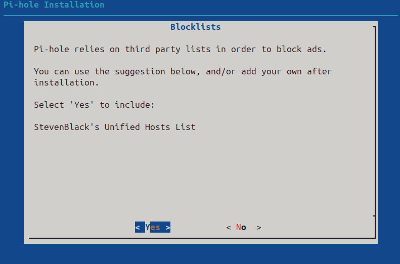 A slide from the Pi-hole installation wizard.