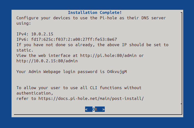 A slide from the Pi-hole installation wizard.