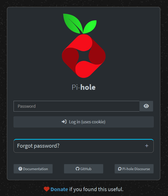 Screenshot of the Pi-hole login page.
